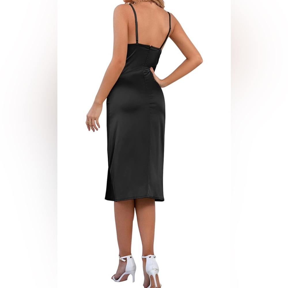 LYANER Black Satin Cowl Neck Midi Dress - Picture 2 of 3